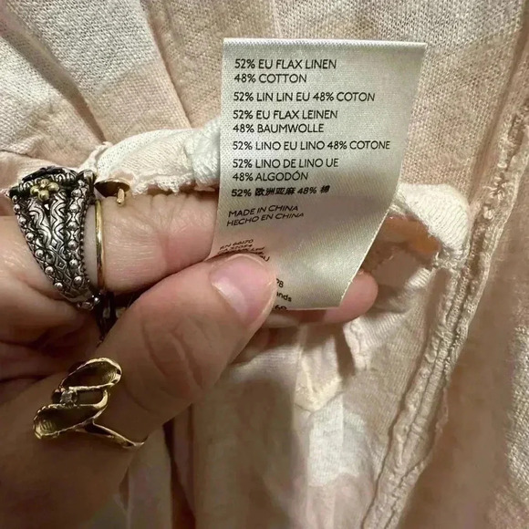 Free People FP Green Team Painted Linen Cotton Blend Tee Size Small EUC - Picture 6 of 7